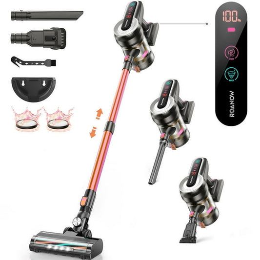Roanow Cordless Vacuum Cleaner, 38KPA/450W/55Mins Stick Vacuum for Home Hardwood Floor Carpet Pet Hair Car